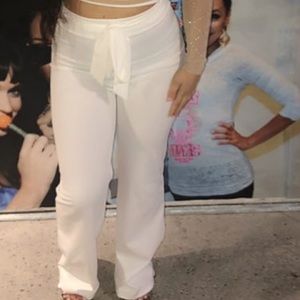 White dressy pants with bow